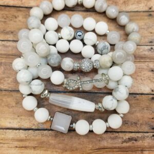 White Party- Agate, Howlite and Jade gemstone bracelet set