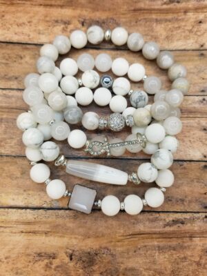 White Party- Agate, Howlite and Jade gemstone bracelet set