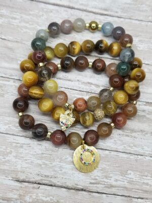 Colored- Tiger's eye, Quartz gemstone bracelet set