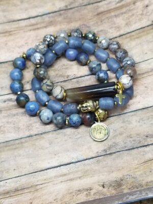 Dust Blue Taupe | gemstone bracelet set