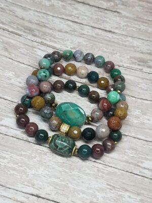 Indian Summer Set-Agate, Chrysoprase and Jasper gemstone bracelet set