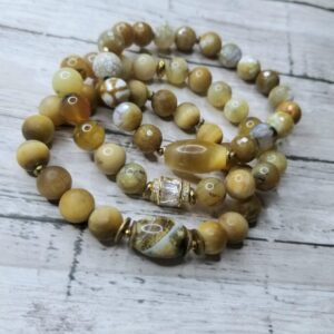 Camel-Agate, Yellow Opal and Matte Tiger's Eye gemstone bracelet set
