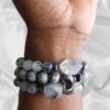 Moon- Jasper, Phantom Quartz, Grey Quartz gemstone bracelet set