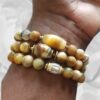 Camel-Agate, Yellow Opal and Matte Tiger's Eye gemstone bracelet set