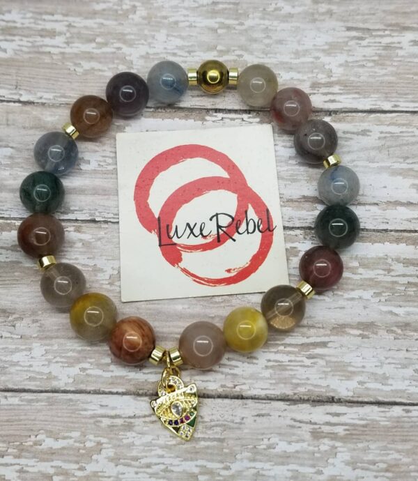 Colored- Tiger's eye, Quartz gemstone bracelet set - Image 2