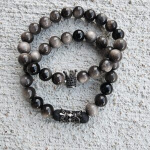 Black Obsidian gemstone bracelet set