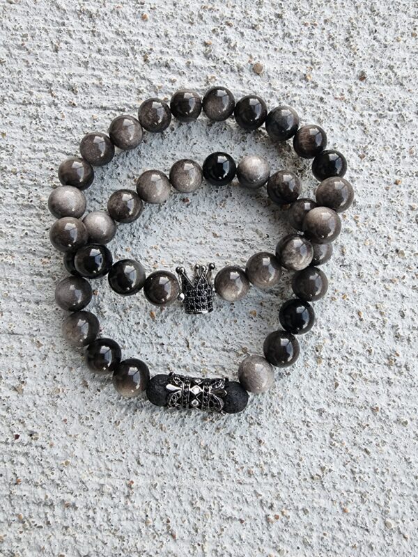 Black Obsidian gemstone bracelet set