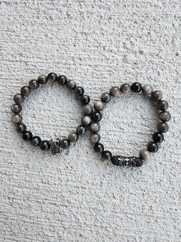 Black Obsidian gemstone bracelet set