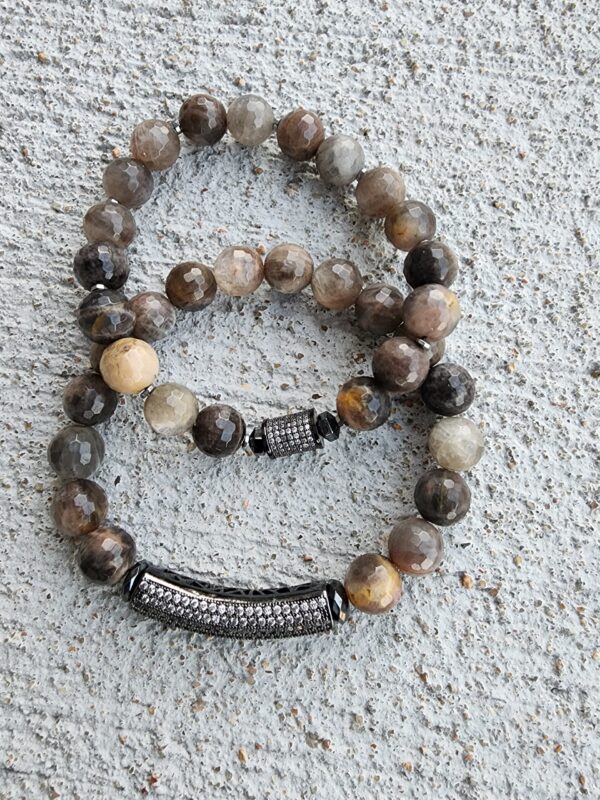 Black Moonstone gemstone bracelet set
