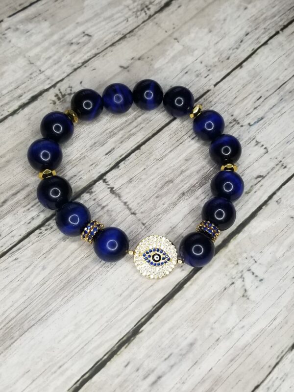 Evil Eye, Blue Tiger's Eye gemstone bracelet singles - Image 2