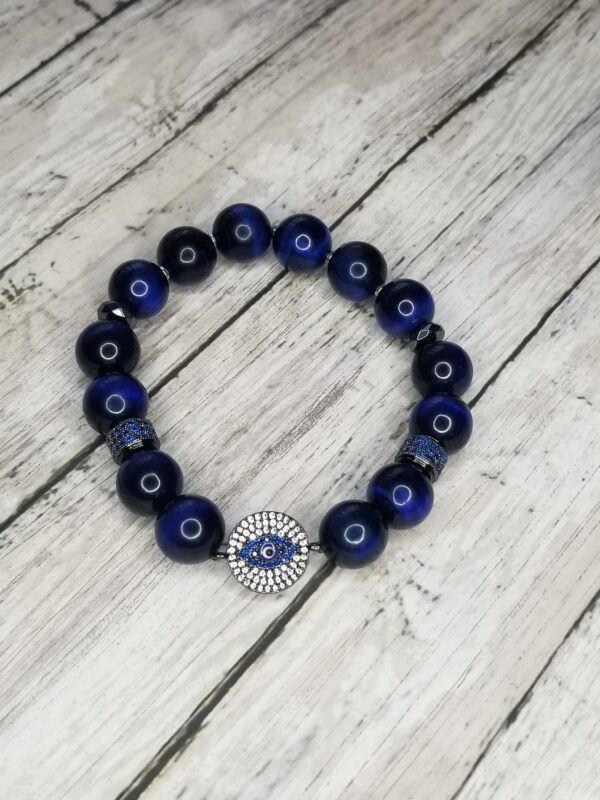 Evil Eye, Blue Tiger's Eye gemstone bracelet singles - Image 3