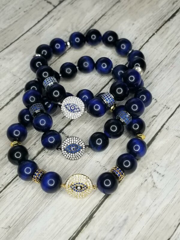 Evil Eye, Blue Tiger's Eye gemstone bracelet singles