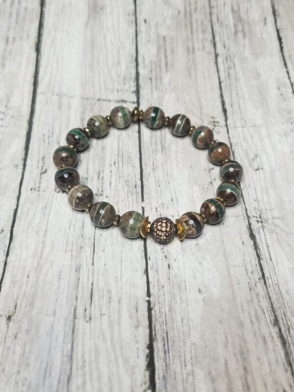 Forest Reed-Tibetan Agate, Jade and Wood gemstone bracelet set - Image 2