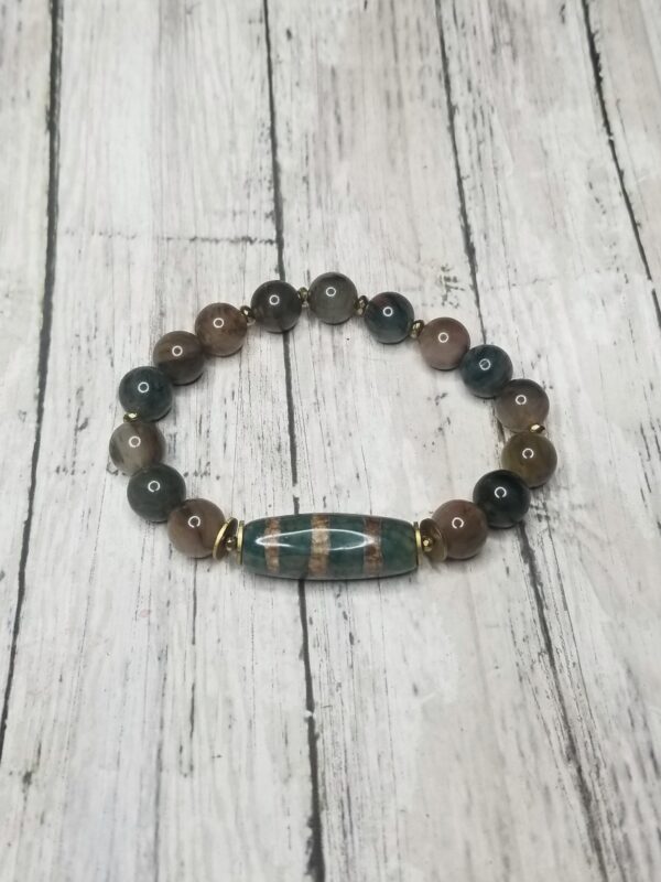 Forest Reed-Tibetan Agate, Jade and Wood gemstone bracelet set - Image 4