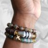 Forest Reed-Tibetan Agate, Jade and Wood gemstone bracelet set