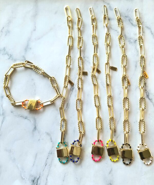 Colored Enamel Lock, Paperclip Chain Bracelets