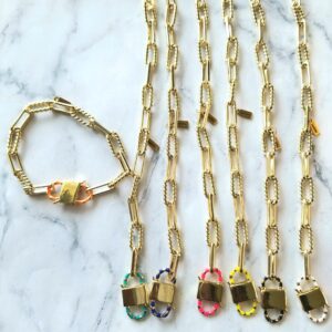 Colored Enamel Lock, Paperclip Chain Bracelets