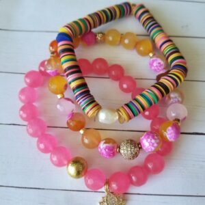 LYP-African Vinyl Heishi, Agate and Jade gemstone bracelet set