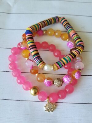 LYP-African Vinyl Heishi, Agate and Jade gemstone bracelet set