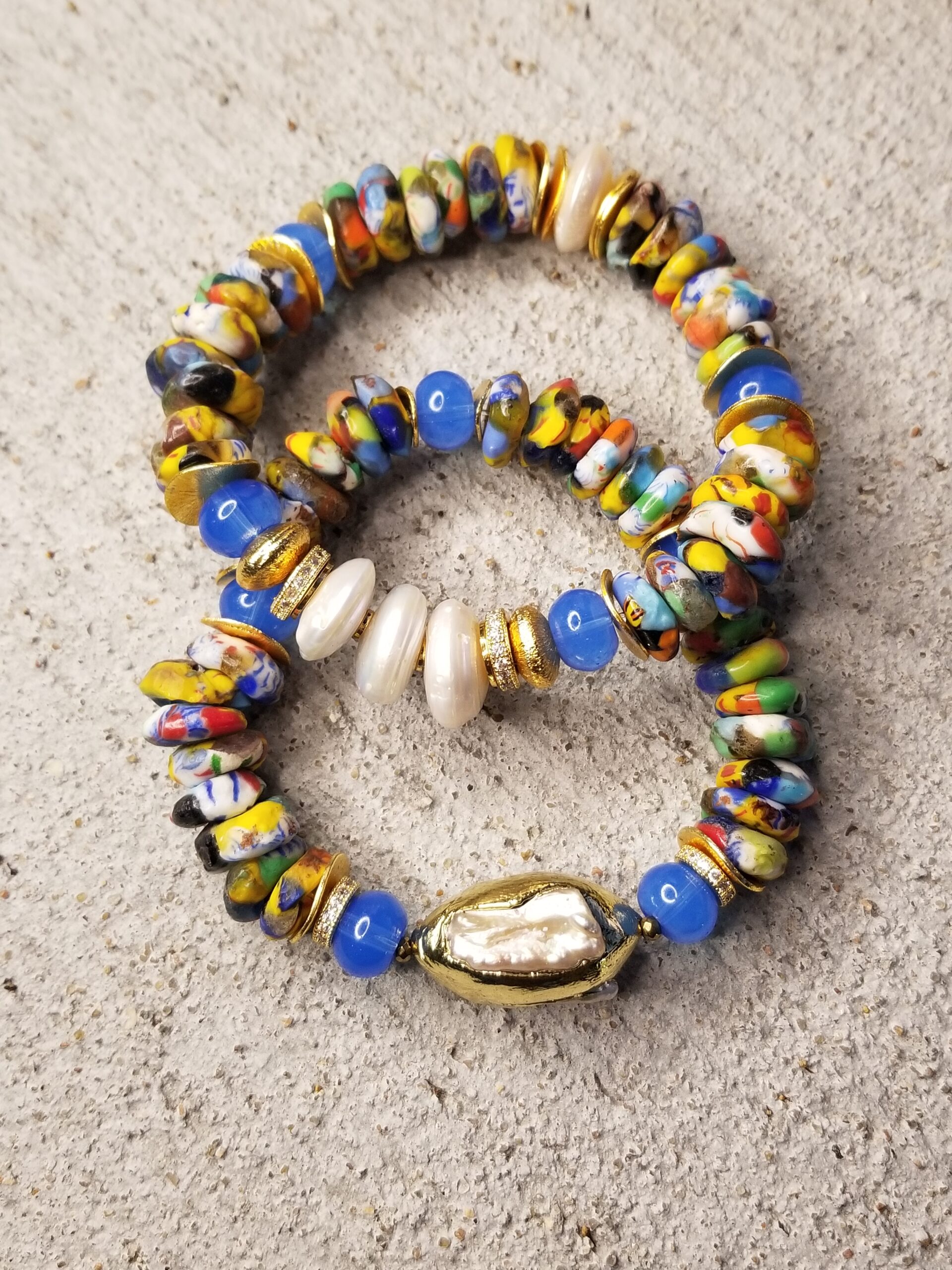 Hand painted Ghana Krobo Glass Bead Beaded Bracelet, Afrocentric