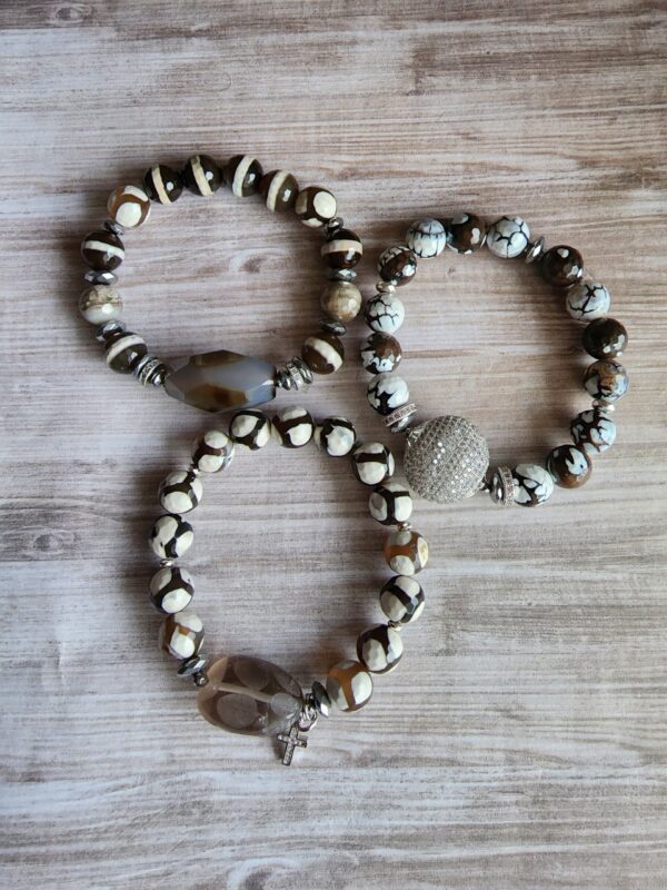Dark Chestnut Ash| Agate gemstone bracelet set
