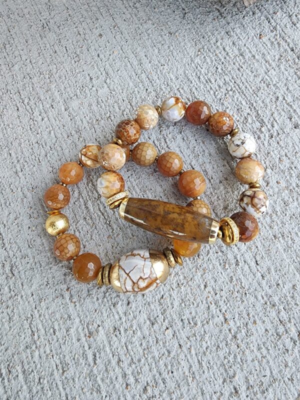 Caramel Tawny | Fire Agate gemstone bracelet set