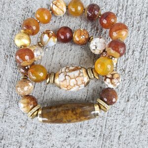 Caramel Tawny | Fire Agate gemstone bracelet set