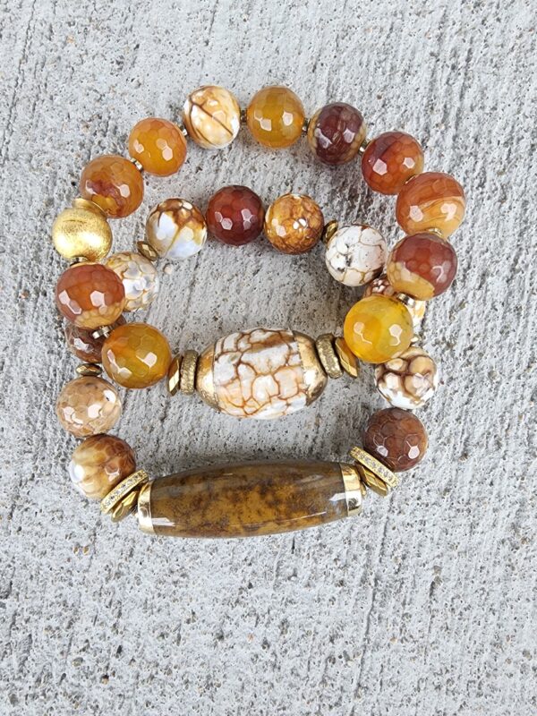 Caramel Tawny | Fire Agate gemstone bracelet set