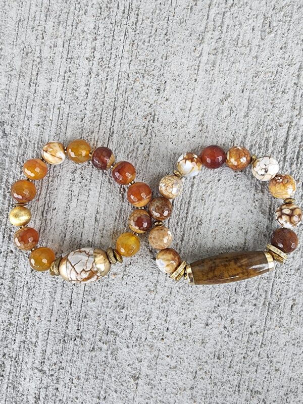 Caramel Tawny | Fire Agate gemstone bracelet set