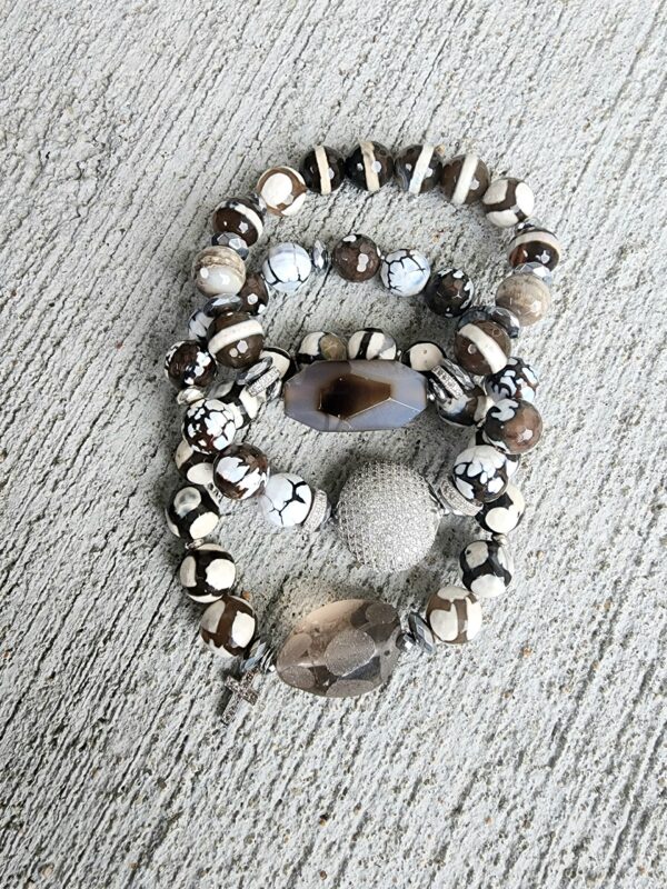 Dark Chestnut Ash| Agate gemstone bracelet set