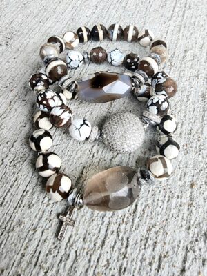 Dark Chestnut Ash| Agate gemstone bracelet set