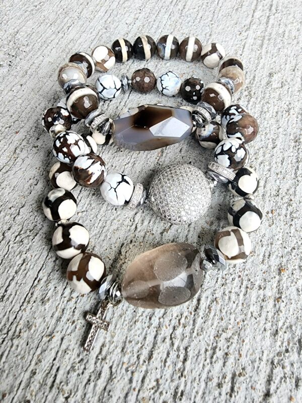 Dark Chestnut Ash| Agate gemstone bracelet set