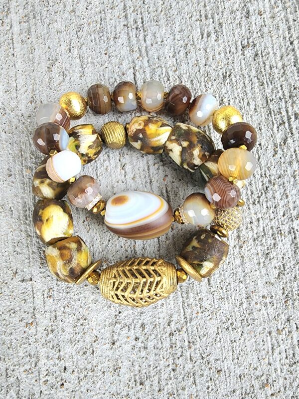 Brunor| Krobo bead Agate gemstone bracelet set