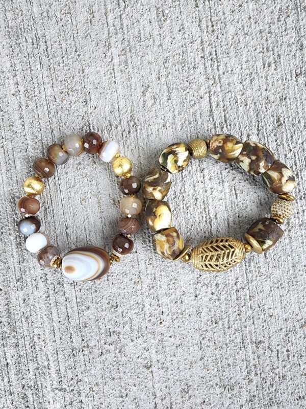 Brunor| Krobo bead Agate gemstone bracelet set