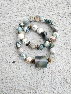 Tree Agate gemstone bracelet set