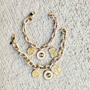 18k gold enamel 3 charm chain bracelets