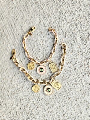 18k gold enamel 3 charm chain bracelets