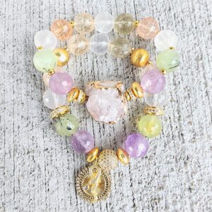 Natural Multi Quartz gemstone bracelet set