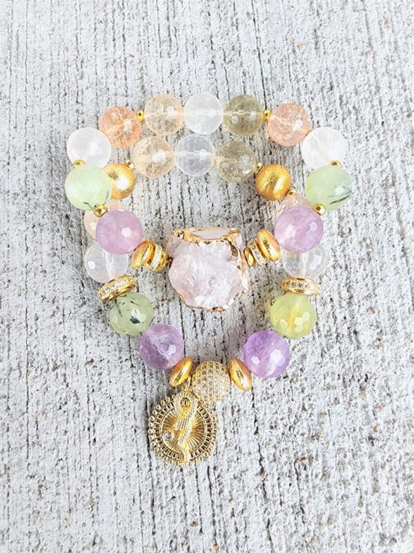 Natural Multi Quartz gemstone bracelet set