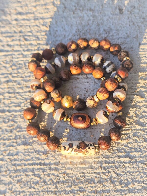 Spotted Wood gemstone bracelet set