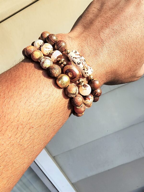 Spotted Wood gemstone bracelet set