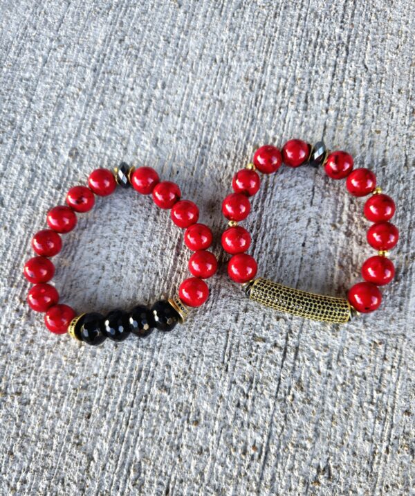 Crimson Guardian| Mother of Pearl & Onyx Gemstone Bracelets