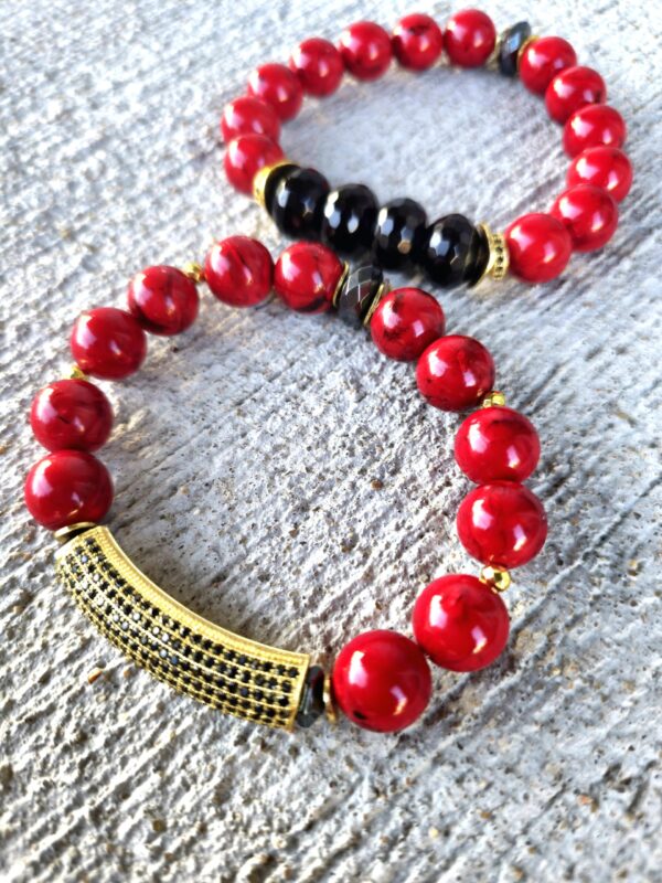 Crimson Guardian| Mother of Pearl & Onyx Gemstone Bracelets