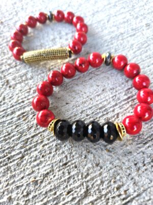Crimson Guardian| Mother of Pearl & Onyx Gemstone Bracelets