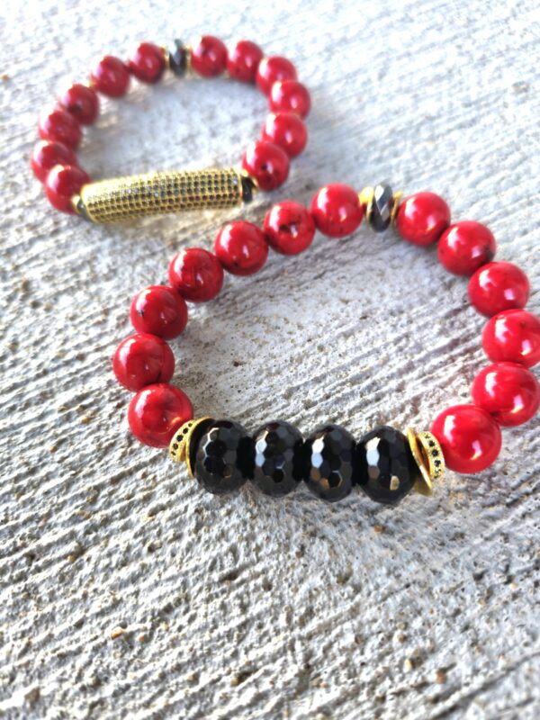 Crimson Guardian| Mother of Pearl & Onyx Gemstone Bracelets