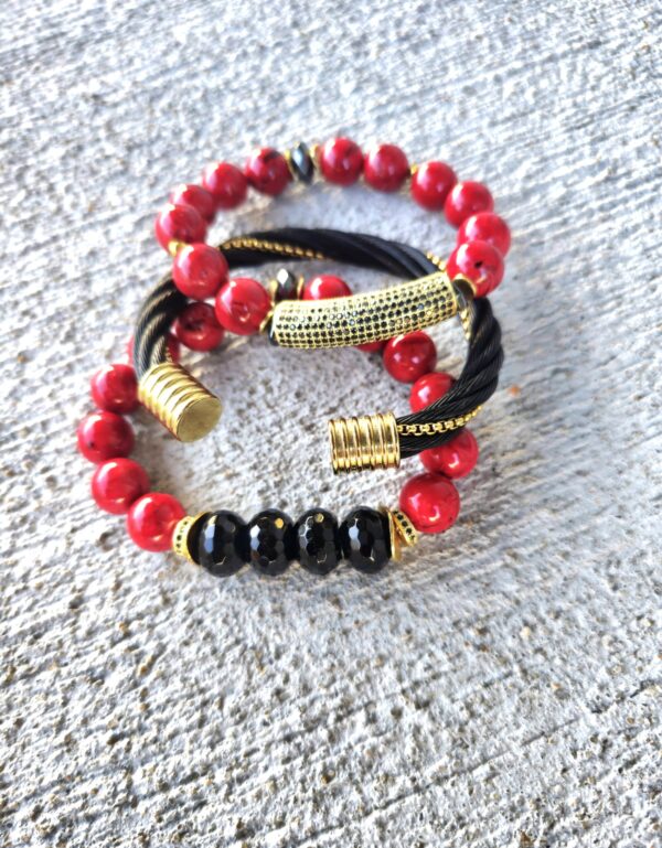 Crimson Guardian| Mother of Pearl & Onyx Gemstone Bracelets
